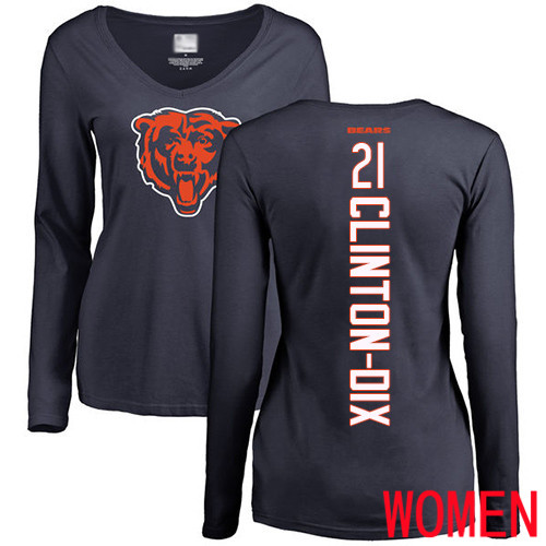 Chicago Bears Navy Blue Women Ha Ha Clinton-Dix Backer NFL Football #21 Long Sleeve T Shirt